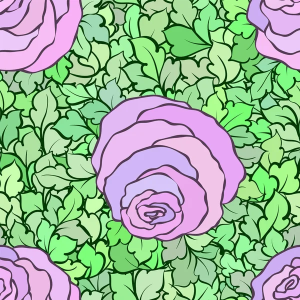 Λουλουδάτο μοτίβο άνευ ραφής με τριαντάφυλλα και καλλωπιστικά περίτεχνα στολίδια και λουλούδια, φύλλα χέρι καλλιτεχνική φόντο, ιδανικό για Σχεδιασμός υφασμάτων ή της ταπετσαρίας — Διανυσματικό Αρχείο