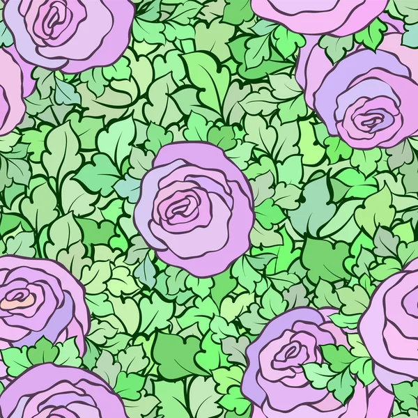 Patrón sin costura floral con rosas y hojas, flores y florituras intrincadas ornamentales, fondo artístico dibujado a mano, perfecto para el diseño textil o papel pintado — Vector de stock