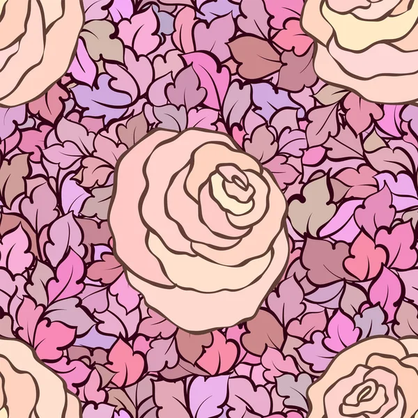 Padrão sem costura floral com rosas e folhas, flores e floreios ornamentais intrincados, fundo artístico desenhado à mão, perfeito para design têxtil ou papel de parede —  Vetores de Stock
