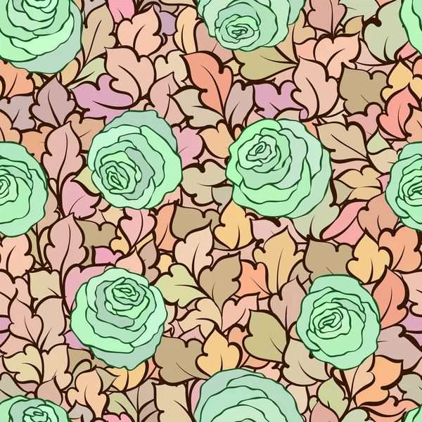 Gül ve yaprakları, süs karmaşık süsleri ve çiçekler, çizilmiş sanatsal arka plan ile tekstil tasarımı veya duvar kağıdı için mükemmel çiçek seamless modeli