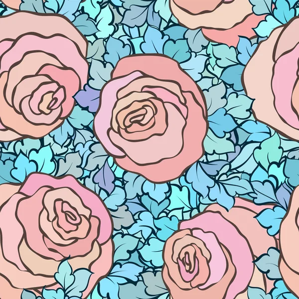 Gül ve yaprakları, süs karmaşık süsleri ve çiçekler, çizilmiş sanatsal arka plan ile tekstil tasarımı veya duvar kağıdı için mükemmel çiçek seamless modeli