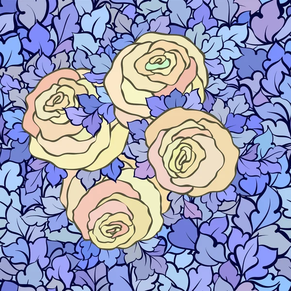 Naadloze bloemmotief met rozen en bladeren, sier ingewikkelde bloeit en bloemen, handgetekende artistieke achtergrond, perfect voor textielontwerp of behang — Stockvector