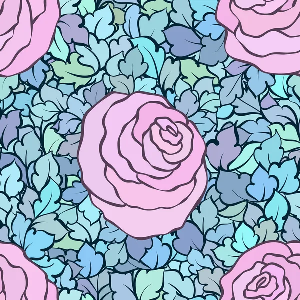 Gül ve yaprakları, süs karmaşık süsleri ve çiçekler, çizilmiş sanatsal arka plan ile tekstil tasarımı veya duvar kağıdı için mükemmel çiçek seamless modeli