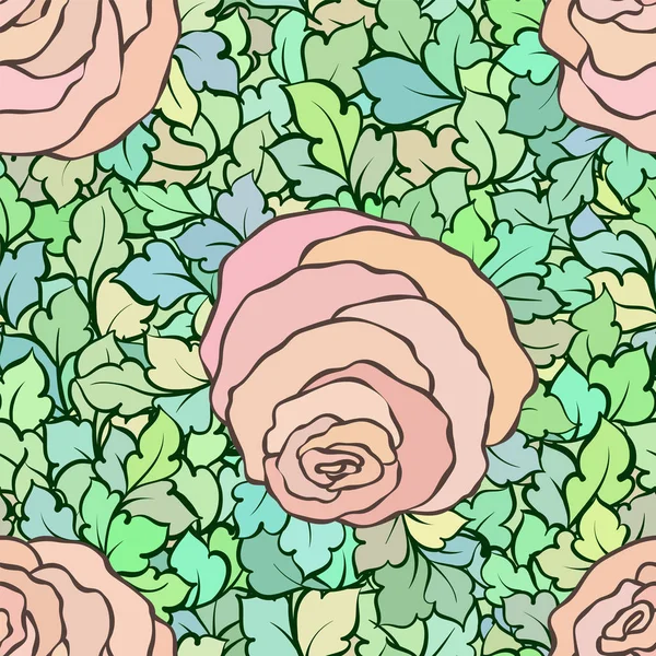 Padrão sem costura floral com rosas e folhas, flores e floreios ornamentais intrincados, fundo artístico desenhado à mão, perfeito para design têxtil ou papel de parede —  Vetores de Stock