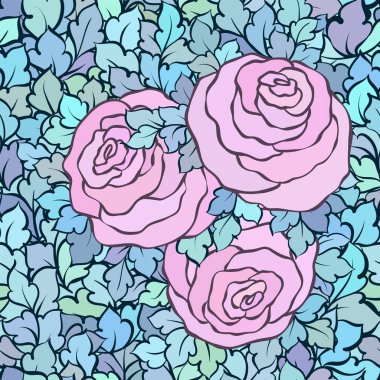 Gül ve yaprakları, süs karmaşık süsleri ve çiçekler, çizilmiş sanatsal arka plan ile tekstil tasarımı veya duvar kağıdı için mükemmel çiçek seamless modeli