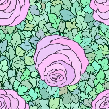 Gül ve yaprakları, süs karmaşık süsleri ve çiçekler, çizilmiş sanatsal arka plan ile tekstil tasarımı veya duvar kağıdı için mükemmel çiçek seamless modeli