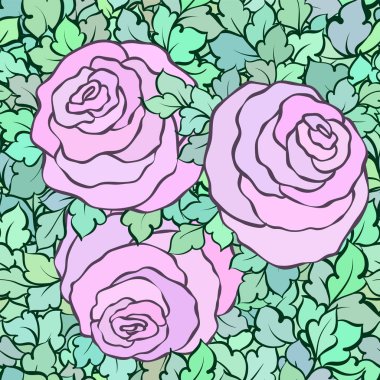 Gül ve yaprakları, süs karmaşık süsleri ve çiçekler, çizilmiş sanatsal arka plan ile tekstil tasarımı veya duvar kağıdı için mükemmel çiçek seamless modeli