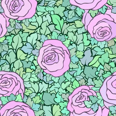 Gül ve yaprakları, süs karmaşık süsleri ve çiçekler, çizilmiş sanatsal arka plan ile tekstil tasarımı veya duvar kağıdı için mükemmel çiçek seamless modeli
