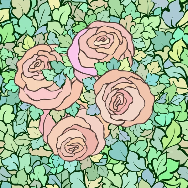 Padrão sem costura floral com rosas e folhas, flores e floreios ornamentais intrincados, fundo artístico desenhado à mão, perfeito para design têxtil ou papel de parede —  Vetores de Stock