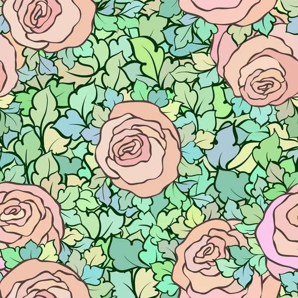 Floral seamless pattern with roses and leaves, ornamental intricate flourishes and flowers, hand-drawn artistic background, perfect for textile design or wallpaper — Stock Vector