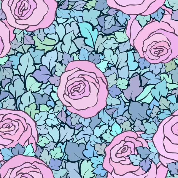 Naadloze bloemmotief met rozen en bladeren, sier ingewikkelde bloeit en bloemen, handgetekende artistieke achtergrond, perfect voor textielontwerp of behang — Stockvector