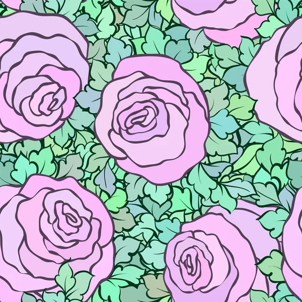 Motif floral sans couture avec des roses et des feuilles, fleurs et fleurs complexes ornementales, fond artistique dessiné à la main, parfait pour la conception textile ou papier peint — Image vectorielle