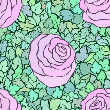 Gül ve yaprakları, süs karmaşık süsleri ve çiçekler, çizilmiş sanatsal arka plan ile tekstil tasarımı veya duvar kağıdı için mükemmel çiçek seamless modeli