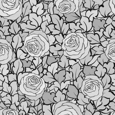 Şirin gül, tek renkli seamless modeli ile çiçek dekoratif siyah ve beyaz arka plan