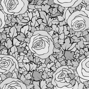 Şirin gül, tek renkli seamless modeli ile çiçek dekoratif siyah ve beyaz arka plan