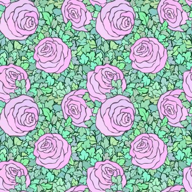 Çiçek dekoratif parlak pembe arka plan ile şirin gül, seamless modeli