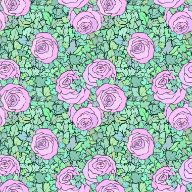 Çiçek dekoratif parlak pembe arka plan ile şirin gül, seamless modeli