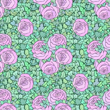 Çiçek dekoratif parlak pembe arka plan ile şirin gül, seamless modeli