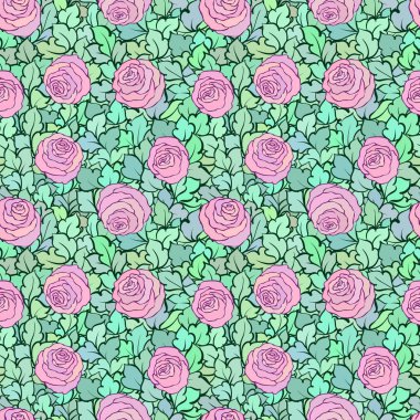 Çiçek dekoratif parlak pembe arka plan ile şirin gül, seamless modeli