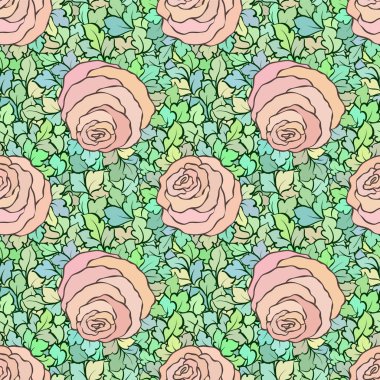 Çiçek dekoratif parlak pembe arka plan ile şirin gül, seamless modeli