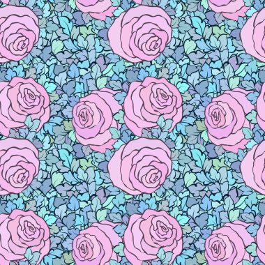 Çiçek dekoratif parlak pembe arka plan ile şirin gül, seamless modeli