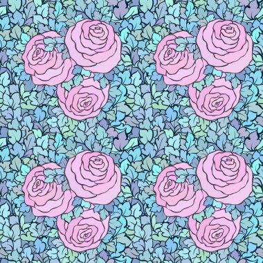 Çiçek dekoratif parlak pembe arka plan ile şirin gül, seamless modeli