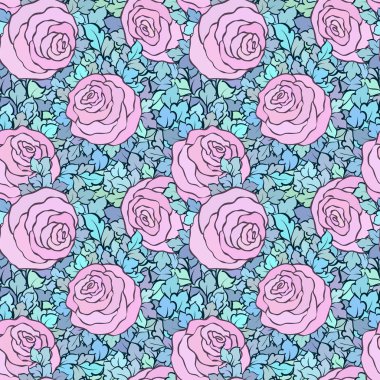 Çiçek dekoratif parlak pembe arka plan ile şirin gül, seamless modeli