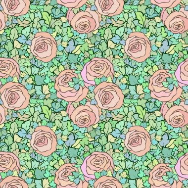 Çiçek dekoratif parlak pembe arka plan ile şirin gül, seamless modeli