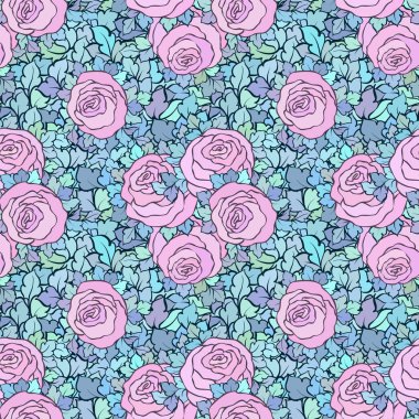 Çiçek dekoratif parlak pembe arka plan ile şirin gül, seamless modeli