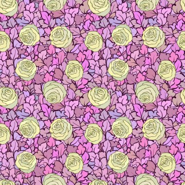 Çiçek dekoratif parlak pembe arka plan ile şirin gül, seamless modeli