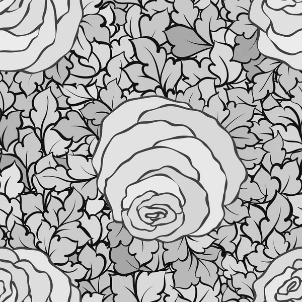Květinové dekorativní černé a bílé pozadí s roztomilý růží, černobílý vzor bezešvé — Stockový vektor