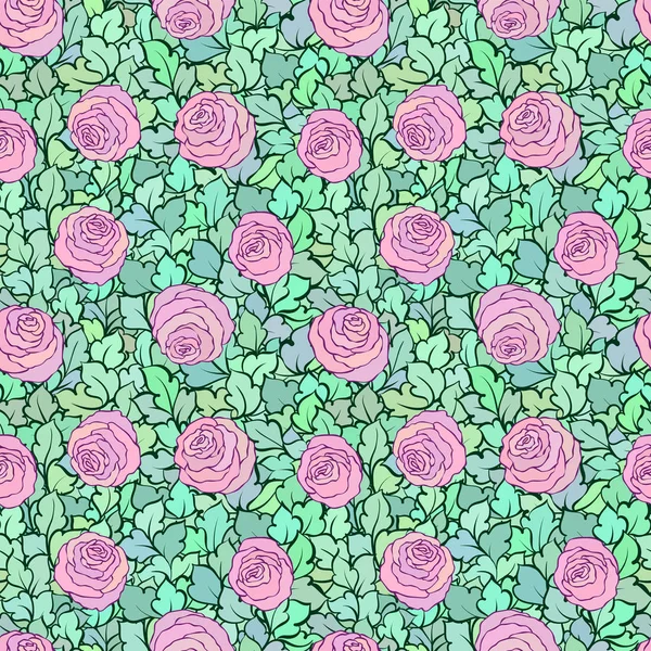 Fondo rosa brillante decorativo floral con rosas lindas, patrón sin costuras — Vector de stock