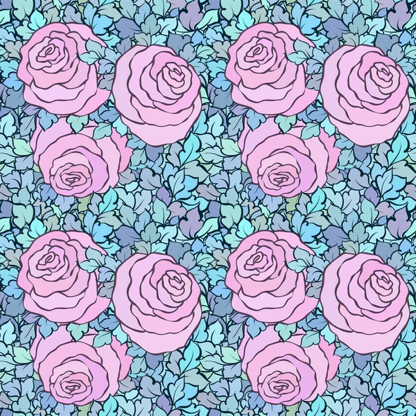 꽃 장식 밝은 분홍색 배경에 귀여운 장미, 완벽 한 패턴 — 스톡 벡터
