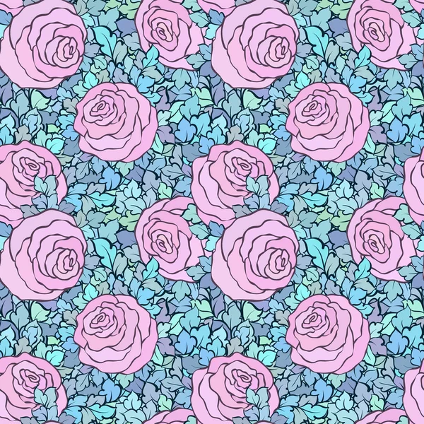 Floral fond rose vif décoratif avec des roses mignonnes, motif sans couture — Image vectorielle