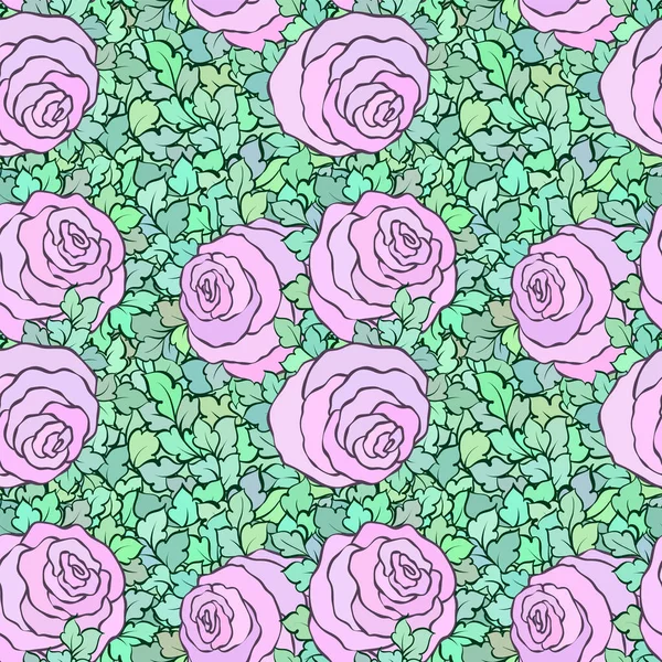 かわいいバラ、シームレスなパターンと花の装飾の明るいピンクの背景 — ストックベクタ
