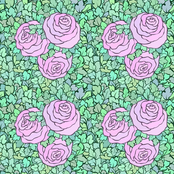 Floral decorativo fundo rosa brilhante com rosas bonitos, padrão sem costura —  Vetores de Stock