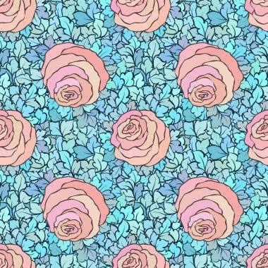 Çiçek dekoratif parlak pembe arka plan ile şirin gül, seamless modeli