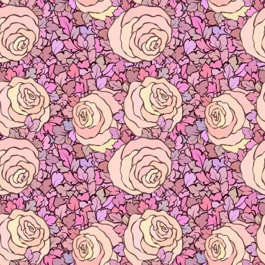 Çiçek dekoratif parlak pembe arka plan ile şirin gül, seamless modeli