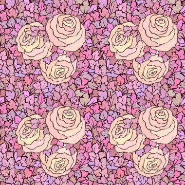 Çiçek dekoratif parlak pembe arka plan ile şirin gül, seamless modeli