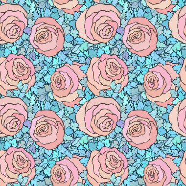 Çiçek dekoratif parlak pembe arka plan ile şirin gül, seamless modeli