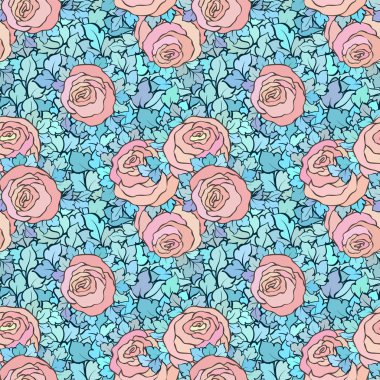 Çiçek dekoratif parlak pembe arka plan ile şirin gül, seamless modeli