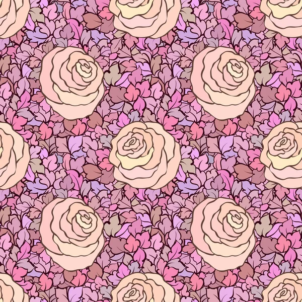 Квітковий декоративний яскраво-рожевий фон з милими трояндами, безшовний візерунок — стоковий вектор