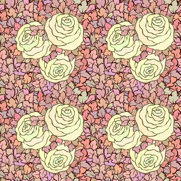 Virágos dekoratív világos rózsaszín háttér, aranyos rózsákkal, varrat nélküli mintát — Stock Vector