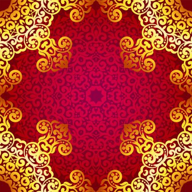 Hint tarzı zengin altın seamless modeli. Bohem arka plan ile mandalalar. Kraliyet kırmızı ve altın süsleme. Tasarım veya zemin için benzersiz bir şablon
