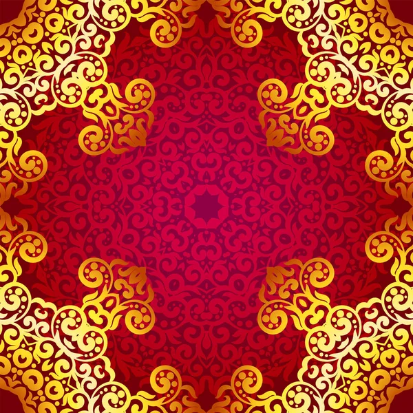 Reich Gold nahtlose Muster im indischen Stil. Bohemian Hintergrund mit Mandalas. königliches rot-goldenes Ornament. einzigartige Vorlage für Design oder Hintergrund — Stockvektor