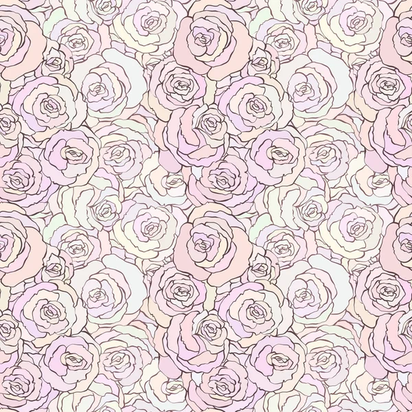 Patrón sin costuras con hermosas rosas en suaves colores pastel rosa — Vector de stock