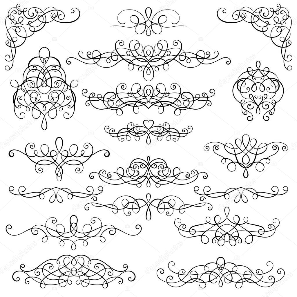 Collection of vintage calligraphic flourishes, curls and swirls decoration for greeting cards,books or dividers.