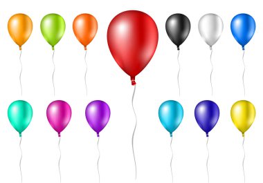 Dizeleri ile beyaz arka plan üzerinde izole renkli gerçekçi balon yüzen neşeli balon ayarla