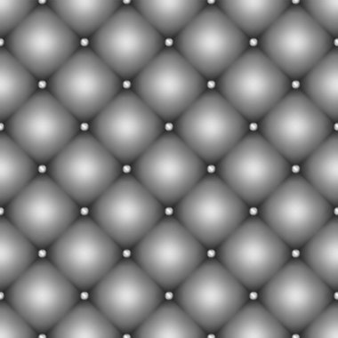 Kesintisiz gri deri döşeme doku ile metal düğme. Lüks tekstil tasarımı, 3d efekti f düğmesini tufted deri arka plan