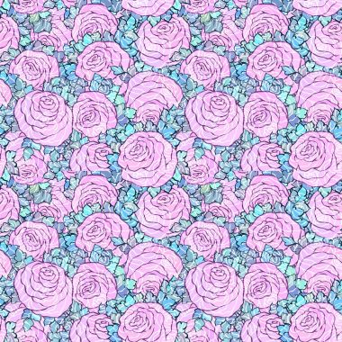 Çiçek dekoratif parlak pembe arka plan ile şirin gül, seamless modeli